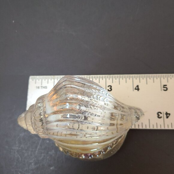 Vintage Clear Iridescent Glass Tulip Seashell Paperweight Bubbles - Picture 6 of 8